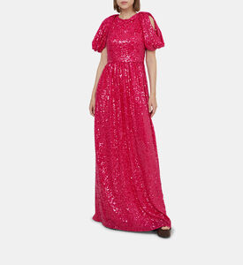 Drape Shoulder-detail Sequin Gown