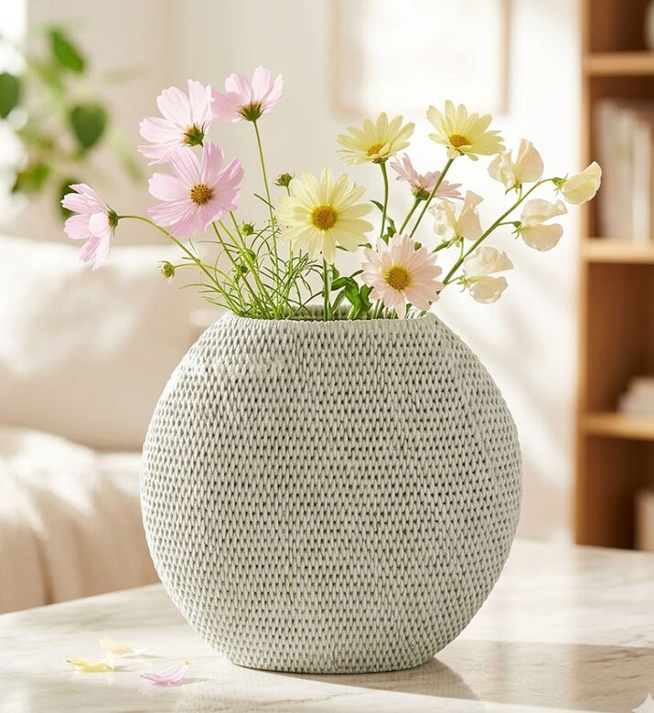 Light and Living Mashaba Round Decorative Vase, Beige, 30x12x28-cm, Packshot View