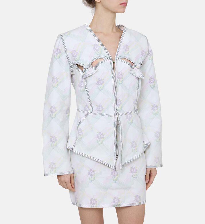 Checkered Floral Front Buckles Blazer