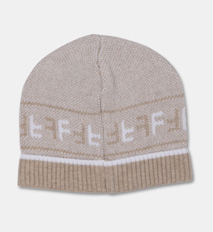 My First Collection Signature Jacquard Knit Baby Beanie, Beige, 0-1m, Packshot View