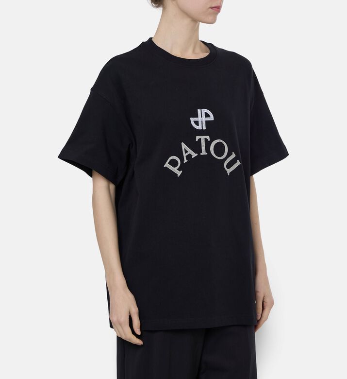 Patou Crystal-embellished Logo T-shirt, Black, L, Model View