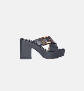 حذاء مفتوح من الخلف جلد بنعل عالٍ