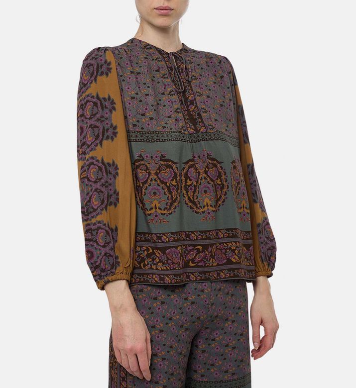 Ba and Sh All-over Print Long-sleeve Blouse, Model View Ba and Sh All-over Print Long-sleeve Blouse, Model View