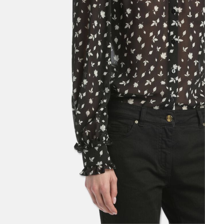Luisa Spagnoli Lifar Sheer Leaf-print Button-down Front Blouse, Model View