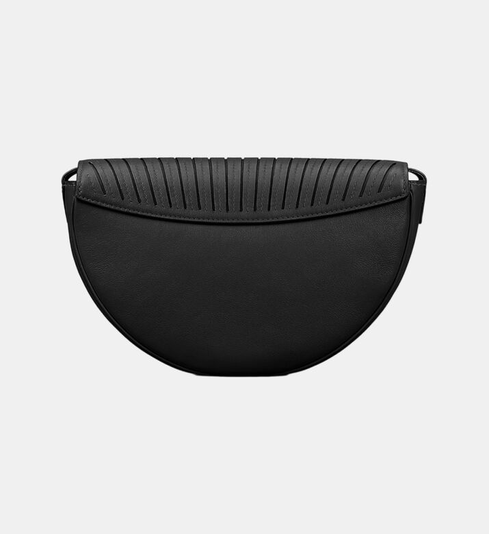 Camille Fournet Astral Calf Leather Pleated Half-moon Handbag, Black, Packshot View