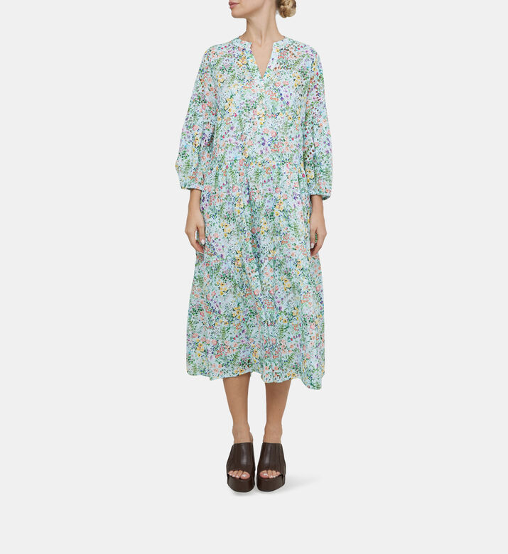 Floral-print Puffy Sleeve Midi Dress Floral-print Puffy Sleeve Midi Dress