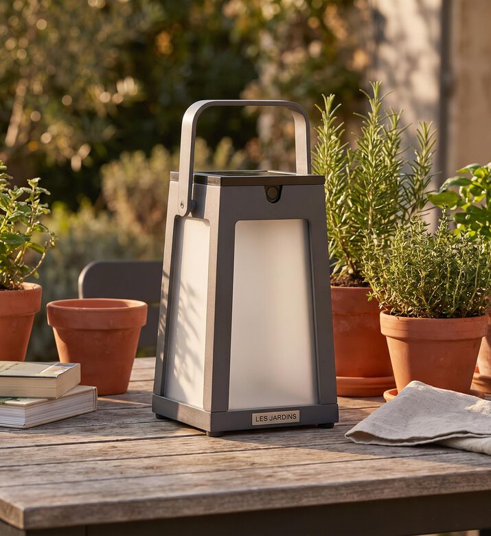 Les Jardins Tink Aluminum Solar Lantern, Grey, Packshot View