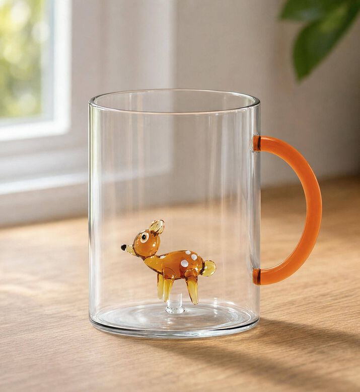 Wd Lifestyle Fawn Decor Borosilicate Glass Mug, Model View