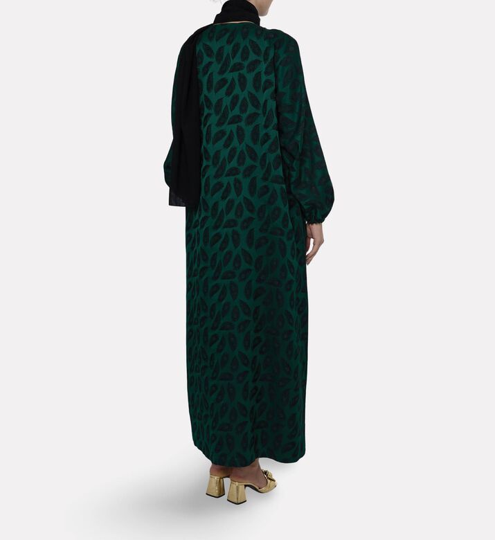 BANOU Sequined Paisley-embroidery Straight-cut Abaya, Model View