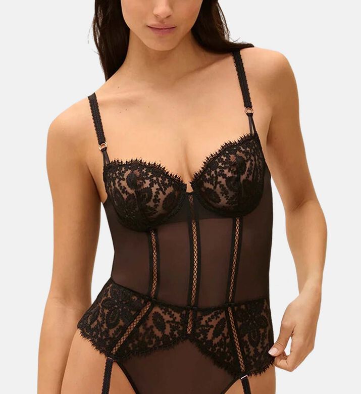 Corset-style Boning Mesh Panels Bodysuit