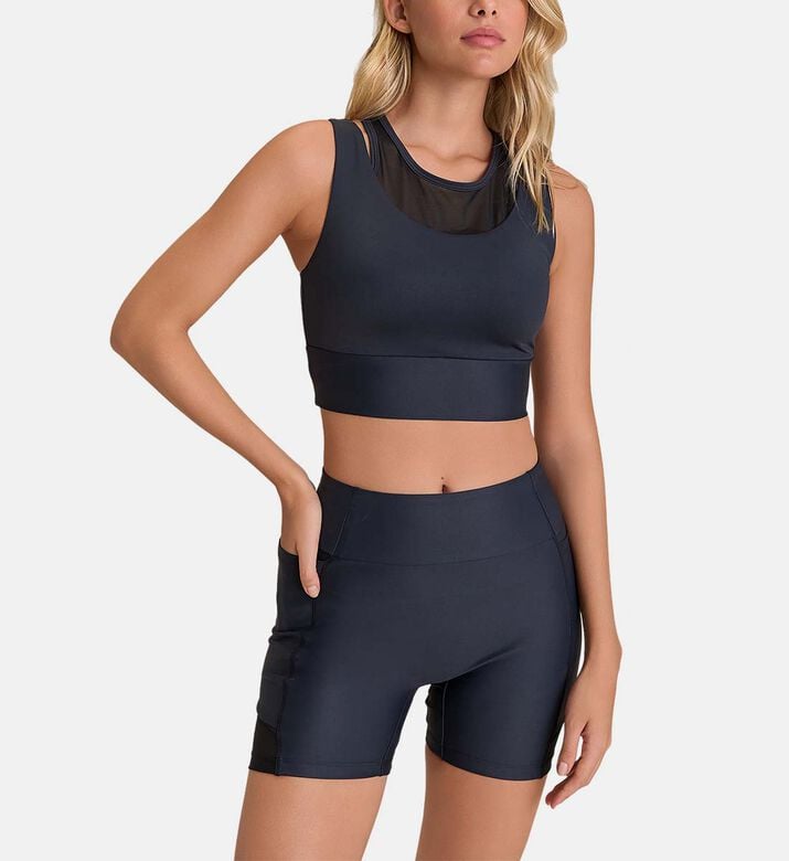 LIVE! Wide Straps Cropped Bra, Black, L, Model View