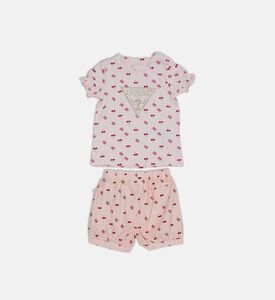 طقم بقصة عادية وبطبع كرز على كامله