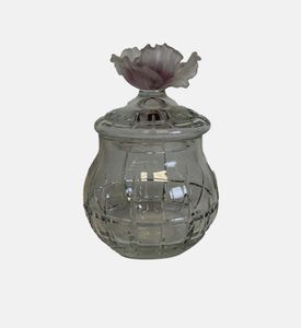 جرة زجاجية منحوتة بغطاء بشكل زهرة