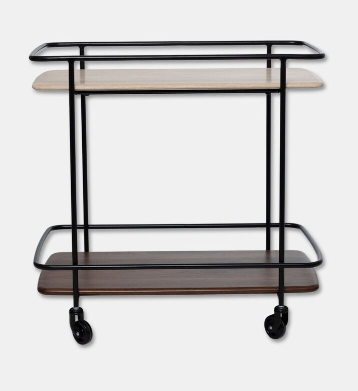 Home Deco and More Shard Wood Body Bar Trolley, Walnut, Packshot View