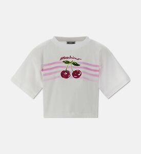 Moschino BKT Cherry-print Cropped T-shirt, White, 12y, Packshot View