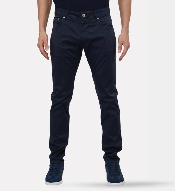 Corneliani Luxury Silk-blend Trousers, Navy, 34, Model View