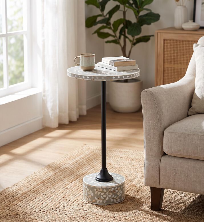 Home Deco and More Round Terrazzo-effect Side Table, Grey, Packshot View