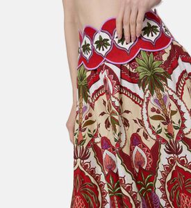 Farm Rio Odara Contrasting Scallops Midi Skirt, Model View