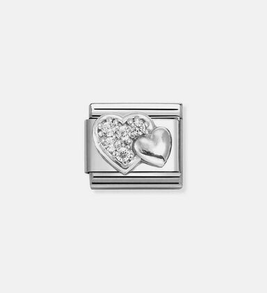 Composable Classic Silver Cubic Zirconia Raised Hearts Charm