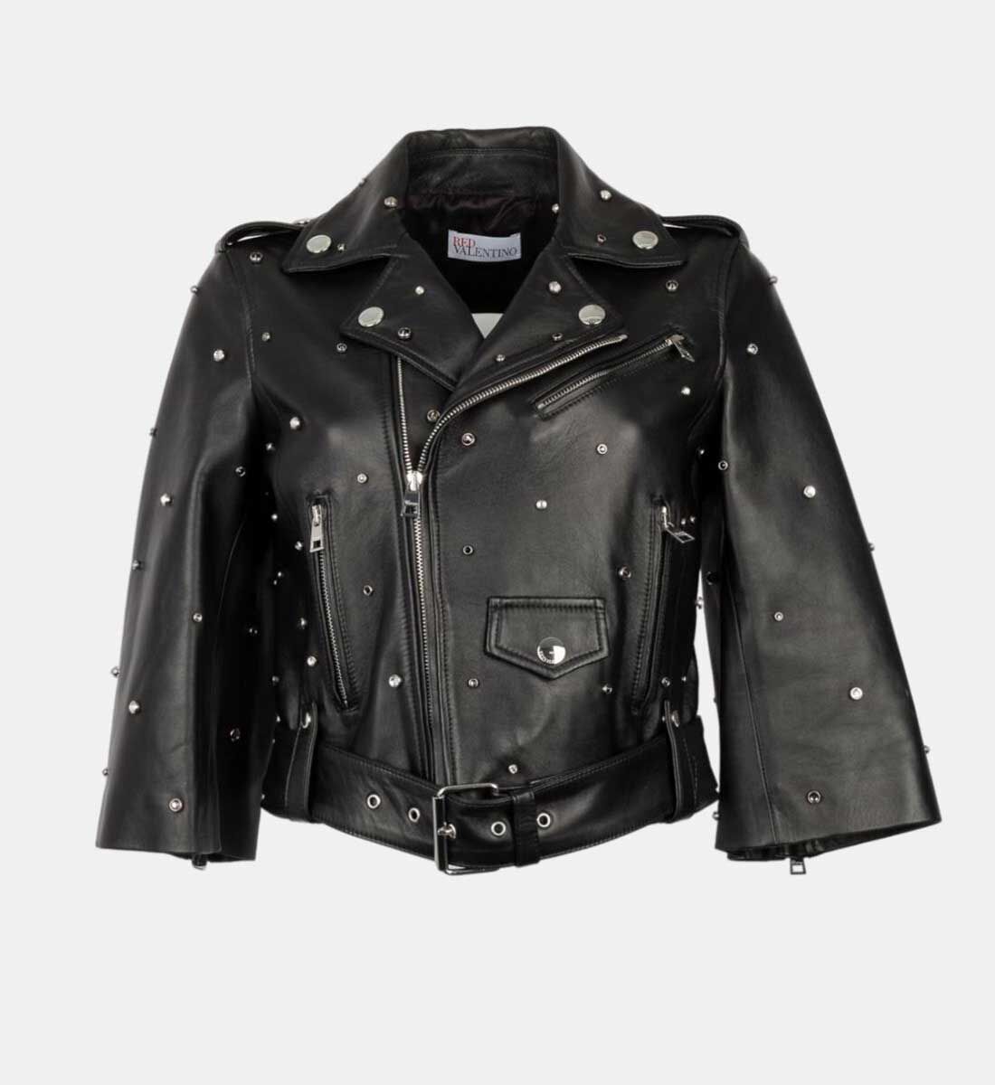Black leather jacket with rhinestones online