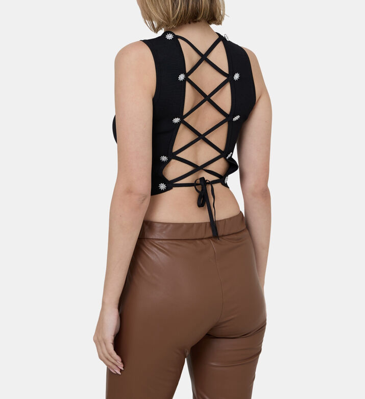 Loe Lace-up Back Sleeveless Sweater