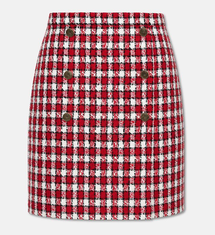 Luisa Spagnoli Check Tweed Buttoned Mini Skirt, Packshot View