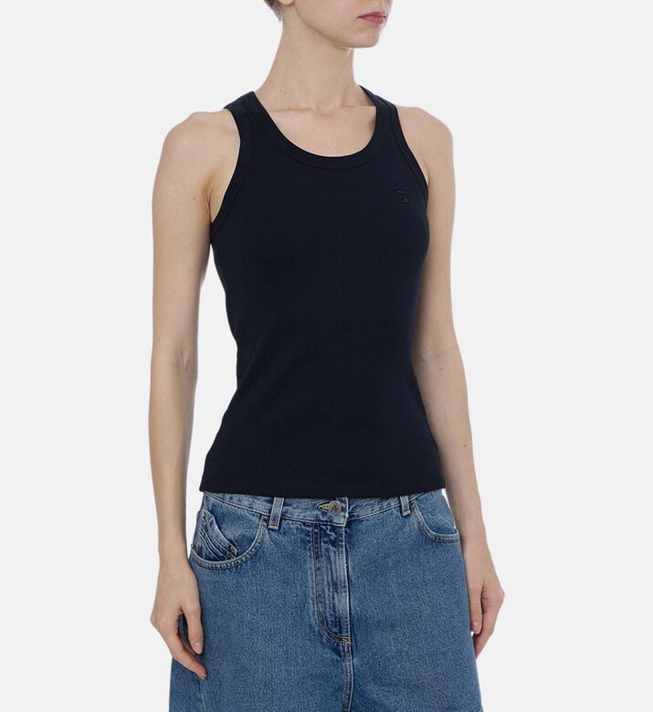 بلوزة قطن بدون أكمام مخططة بشعار