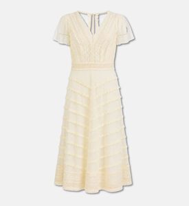 Luisa Spagnoli Lace-trim Tiered Midi Dress, Cream, 46, Packshot View