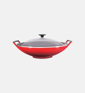 Le Creuset Cast Iron Glass Lid Wok, Red, 36-cm, Packshot View