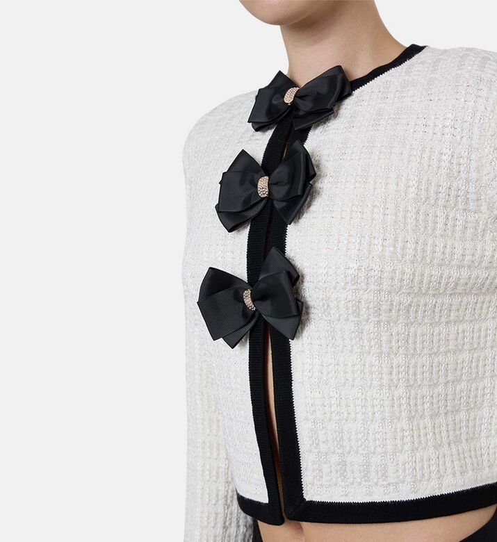 Alice and Olivia Akira Rib-knit Bow Cardigan, Model View