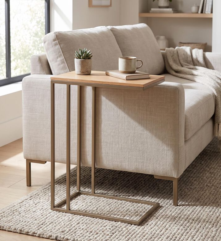 Home Deco and More Aston Wood Top Sofa Side Table, Grey, 40x25-cm, Packshot View