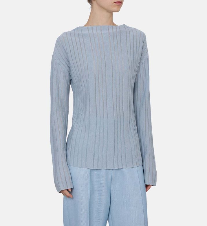 بلوزة طويلة الأكمام محبوكة بياقة دائرية