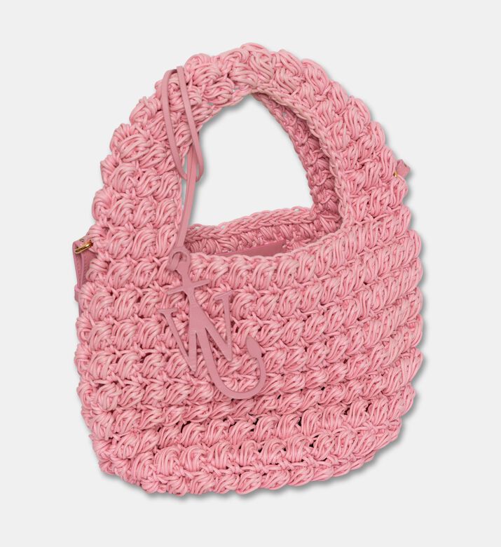 JW Anderson Popcorn Basket Knitted Cotton Bag, Pink, Packshot View