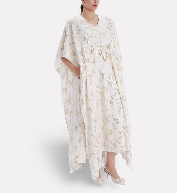 Poca and Poca Gold-tone Chain Belt Floral-embroidered Gown, Model View