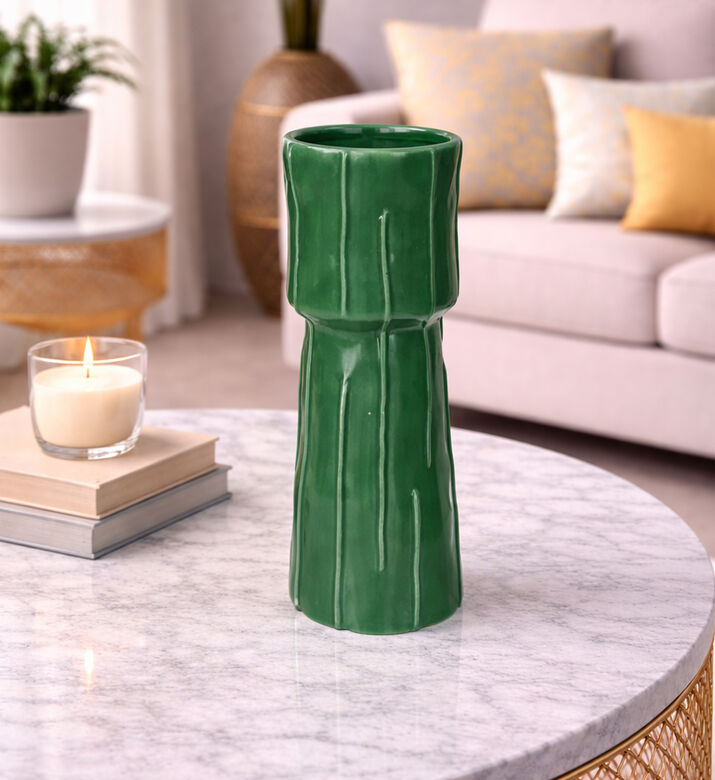 Kersten Ceramic Bamboo-inspired Vase, Green, 8.7x8.7x22.1-cm, Packshot View