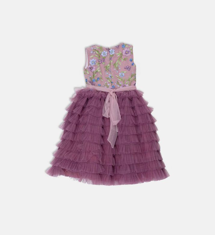 فستان تول متعدد الطبقات بصدّار مزين بازهار