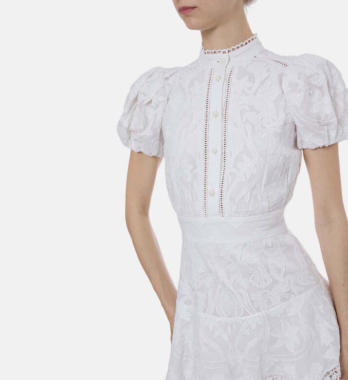Embroidered Puffed Sleeves Mini Dress