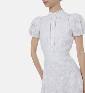 Embroidered Puffed Sleeves Mini Dress Embroidered Puffed Sleeves Mini Dress