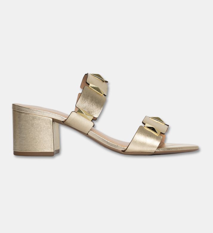 Arezzo Block-heel Leather Slide Sandals, Light-grey, Eu-39, Packshot View