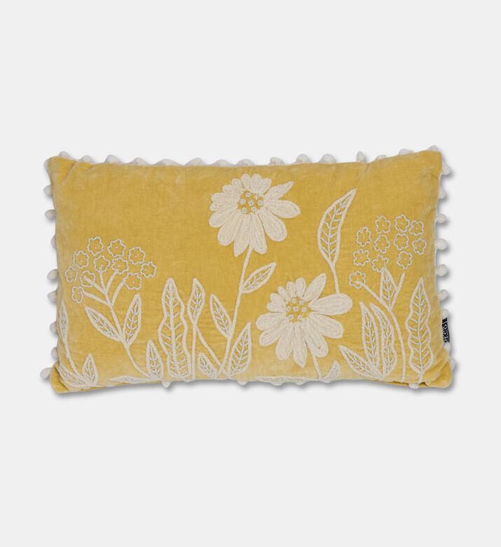 Home Deco and More Camellia Embroidered Filled Cushion, Yellow, Packshot View