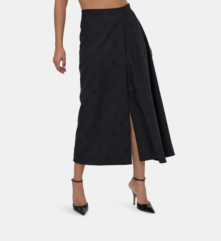 Long Slit Jacquard Wool Skirt
