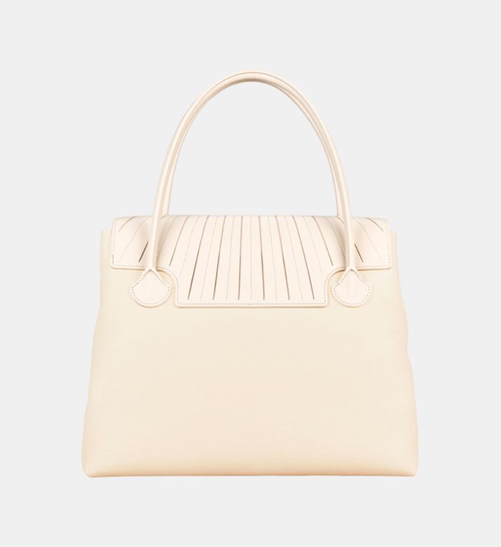 Camille Fournet Signature Calf Leather Pleated Flap Tote Bag, Cream, Packshot View