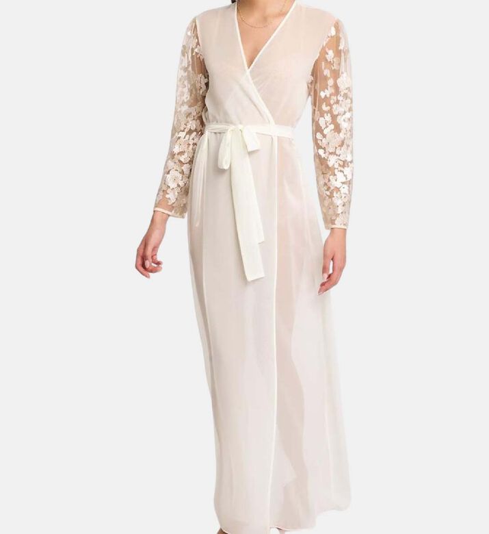 غطاء بأكمام طويلة بياقة في وبتفاصيل أزهار