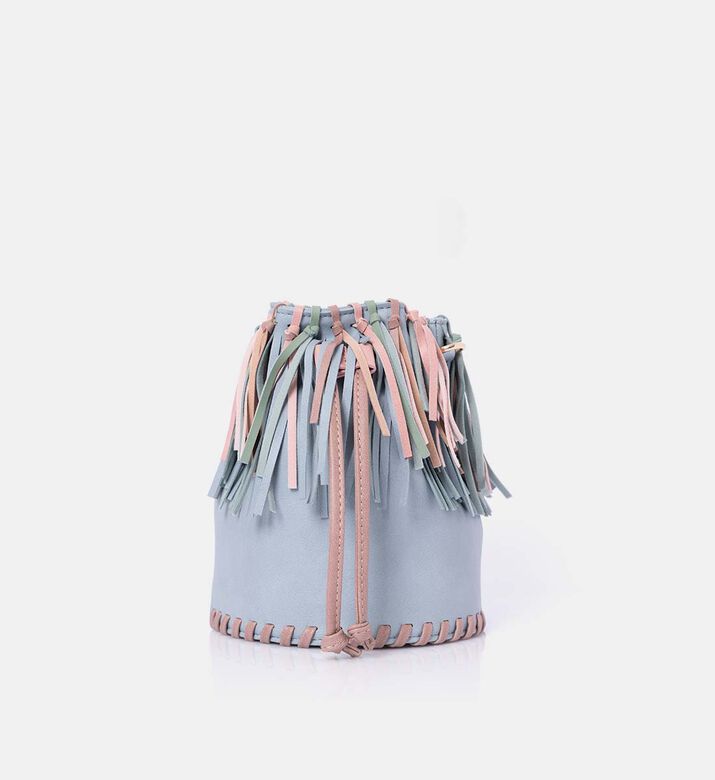 Multicolor Fringe Lace-up Bucket Bag