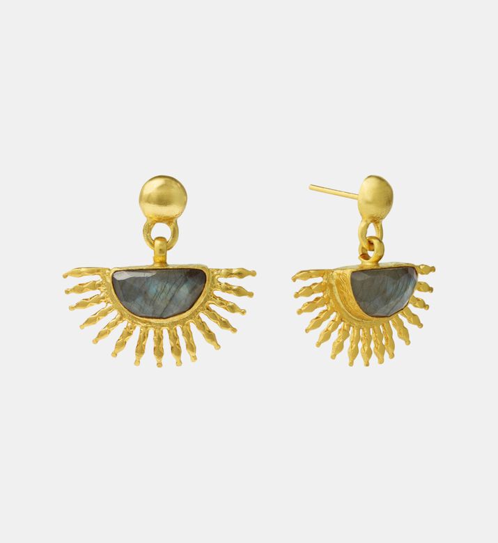 Ottoman Hands Sun Labradorite Drop Stud Earrings, Packshot View