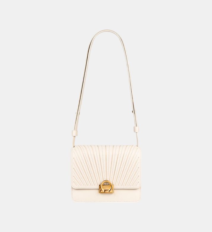 Camille Fournet Signature Calf Leather Pleated Bag, Cream, Packshot View