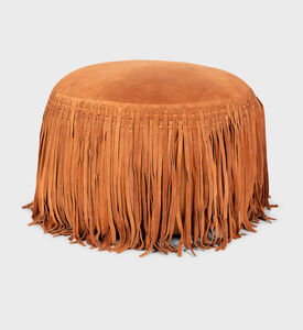 Home Deco and More Willow Suede Leather Round Pouf, Terracotta, Packshot View