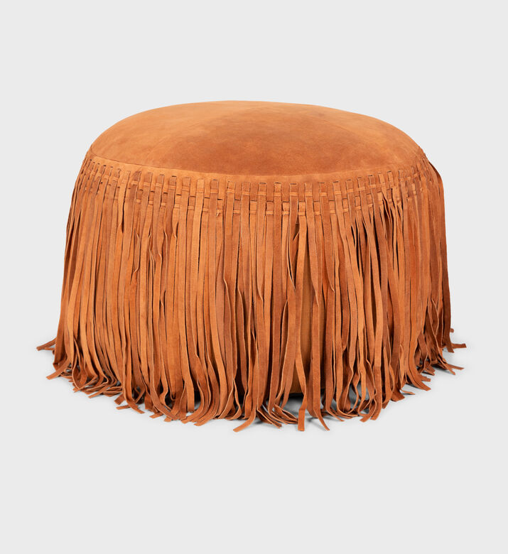 Home Deco and More Willow Suede Leather Round Pouf, Terracotta, Packshot View