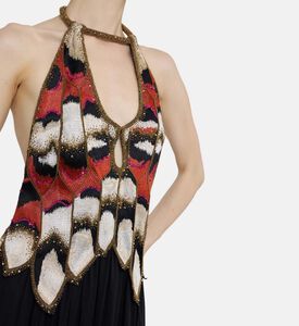 Alicia Silk Embroidered Open-back Dress