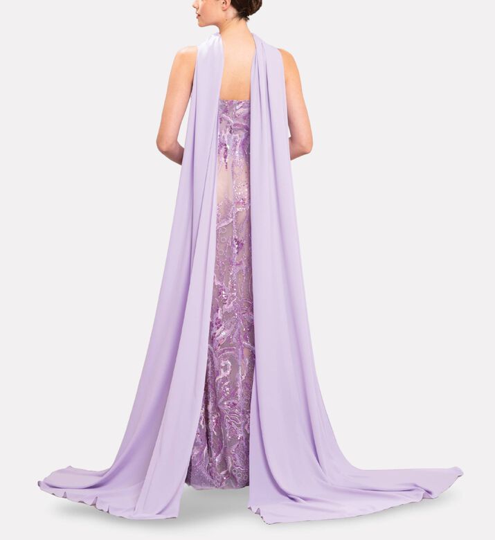 Michael Cinco Embellished Scarf Long Dress, Model View